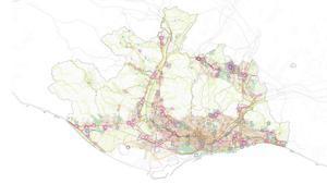 Mapa del AMB del modelo policéntrico: el PDUM promueve un territorio metropolitano policéntrico, con una red de centralidades conectadas que distribuye oportunidades