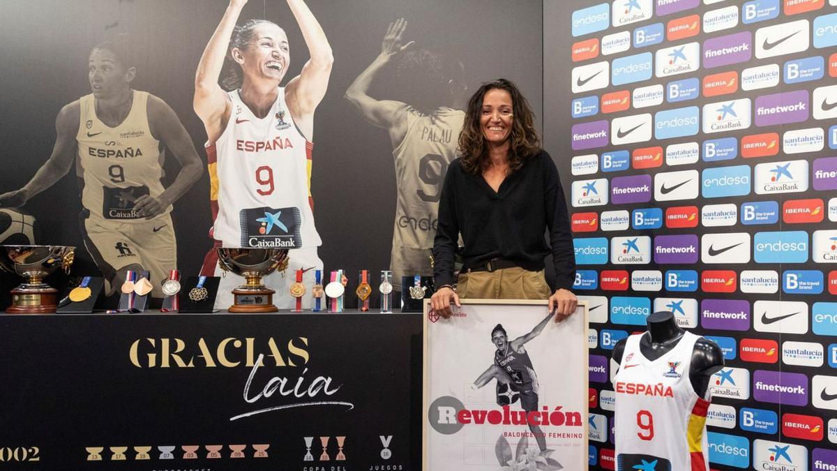 Laia Palau, en l’acte de comiat amb la selecció que va tenir lloc ahir a Alcobendas. | EFE/RODRIGO JIMÉNEZ