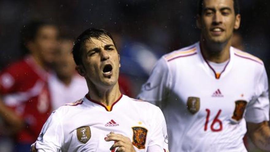 David Villa celebra su gol ante Costa Rica.