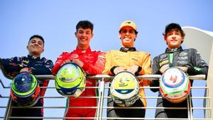 Isack Hadjar, Oliver Bearman, Gabriel Bortoleto y Kimi Antonelli, en el GP de Abu Dhabi.