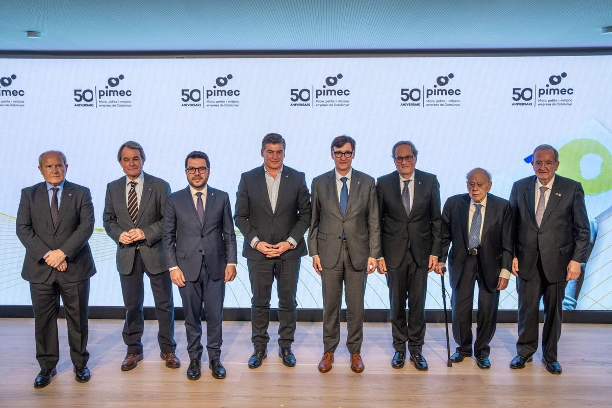 Pimec celebra un gran acto de cierre del 50o aniversario de la entidad con los presidentes de la Generalitat de Catalunya.