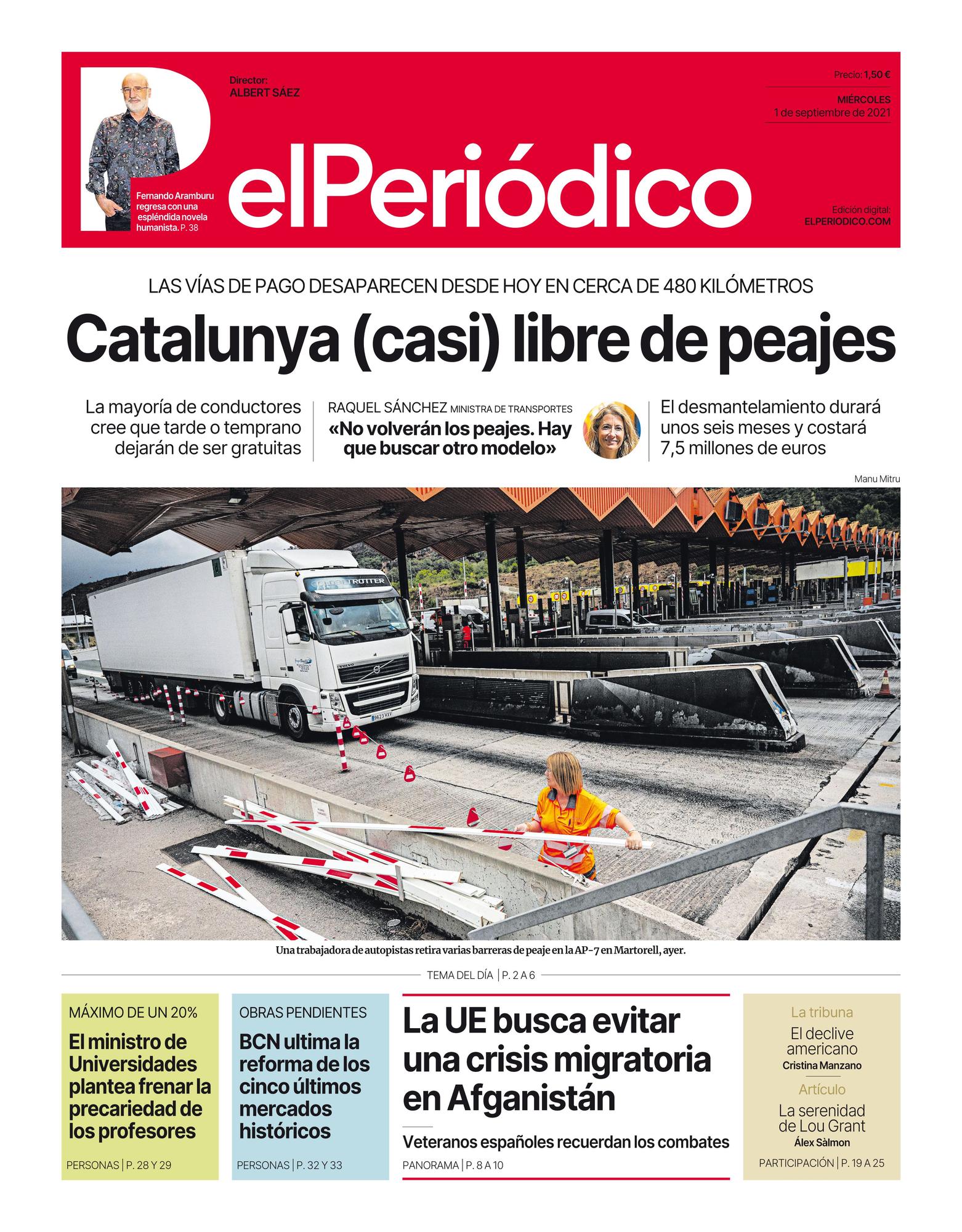 La portada de EL PERIÓDICO del 1 de septiembre del 2021