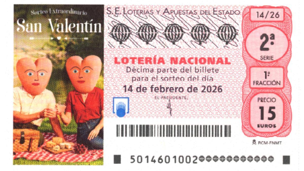 Boleto de la Lotería Nacional del 14 de febrero de 2026