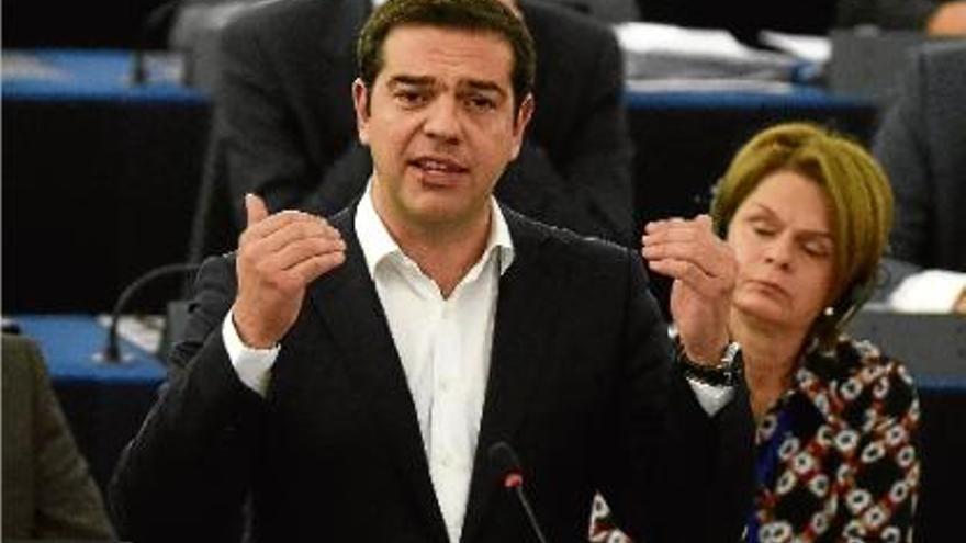 El primer ministre grec, Alexis Tsipras, ahir, en una intervenció durant el ple del Parlament Europeu.