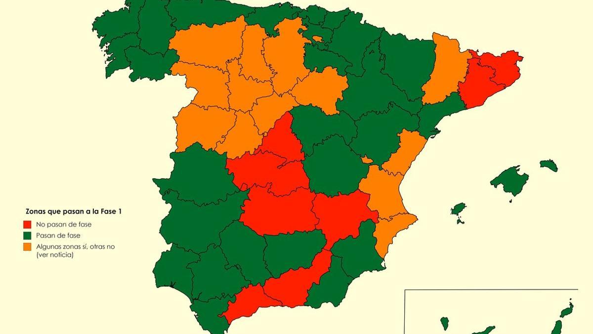 Estas son todas las provincias y zonas que pasan a la Fase 1 de la desescalada