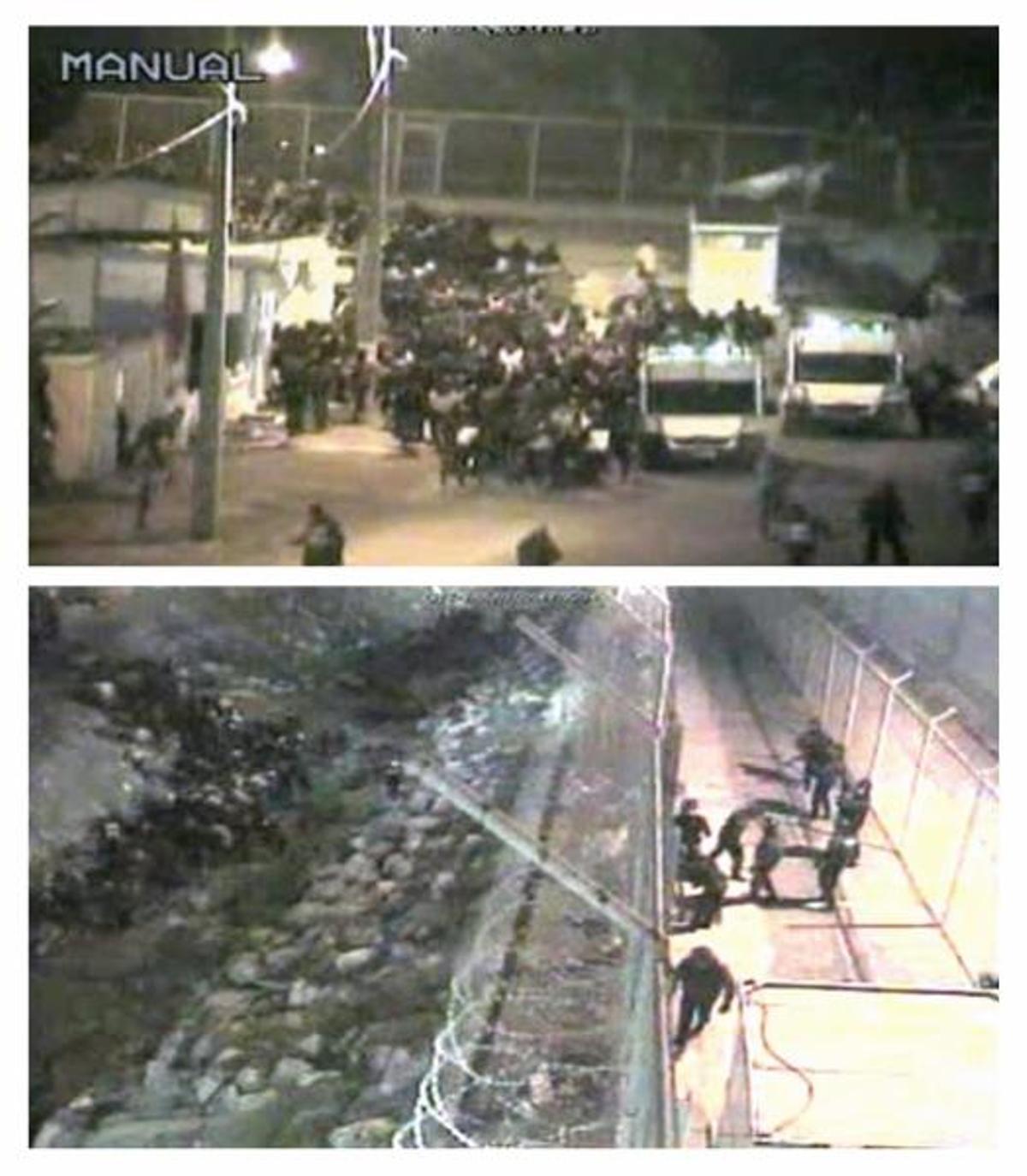 Dos imágenes extraídas del vídeo que Interior entregó a la Justicia durante la investigación de la tragedia del Tarajal