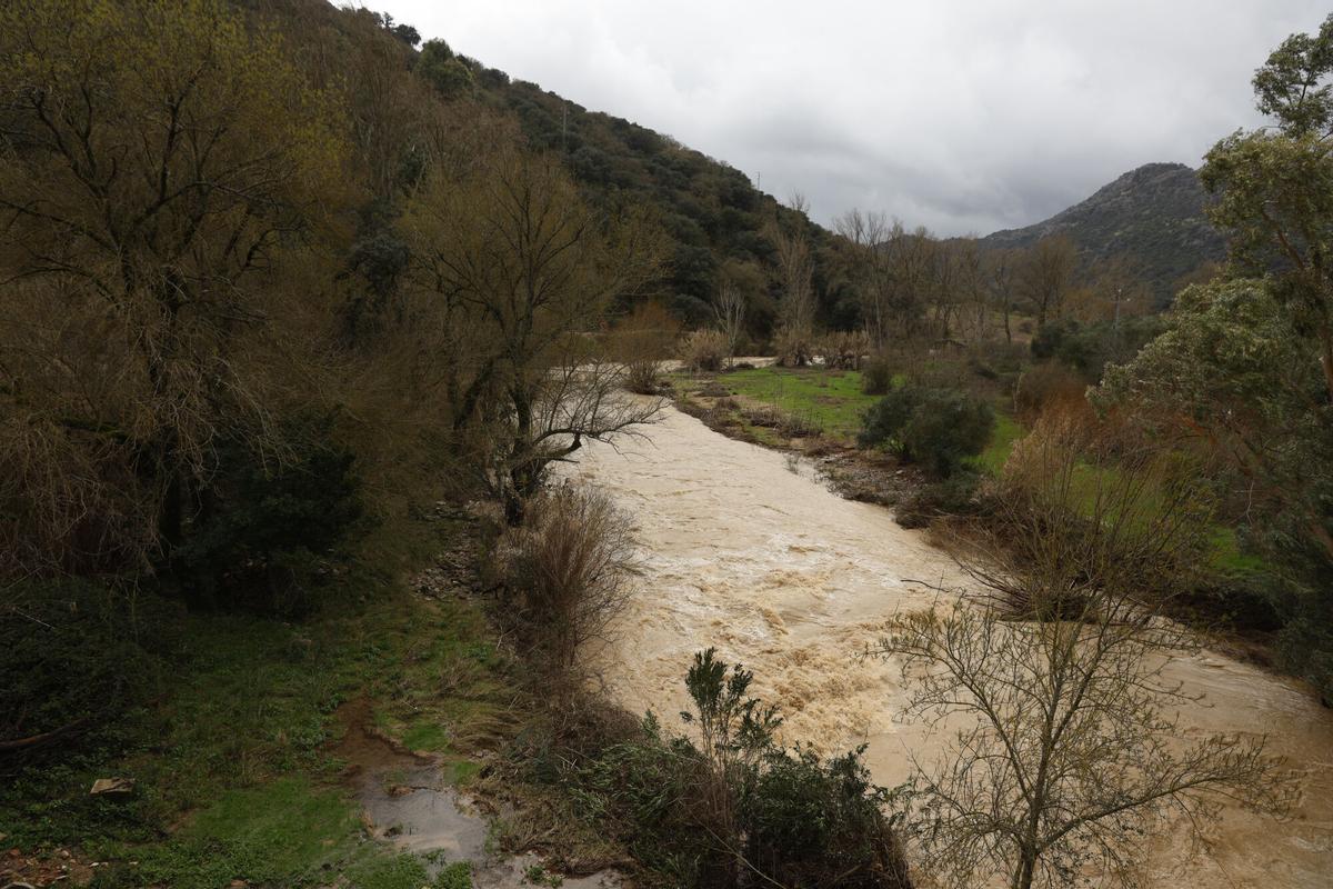 Vista del río Guadiaro este viernes a su paso por Benaoján, que ha incrementado sus niveles por el desembalse de la presa de Montejaque.