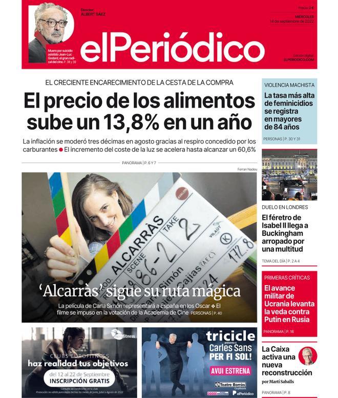 La portada d’EL PERIÓDICO del 13 de setembre del 2022