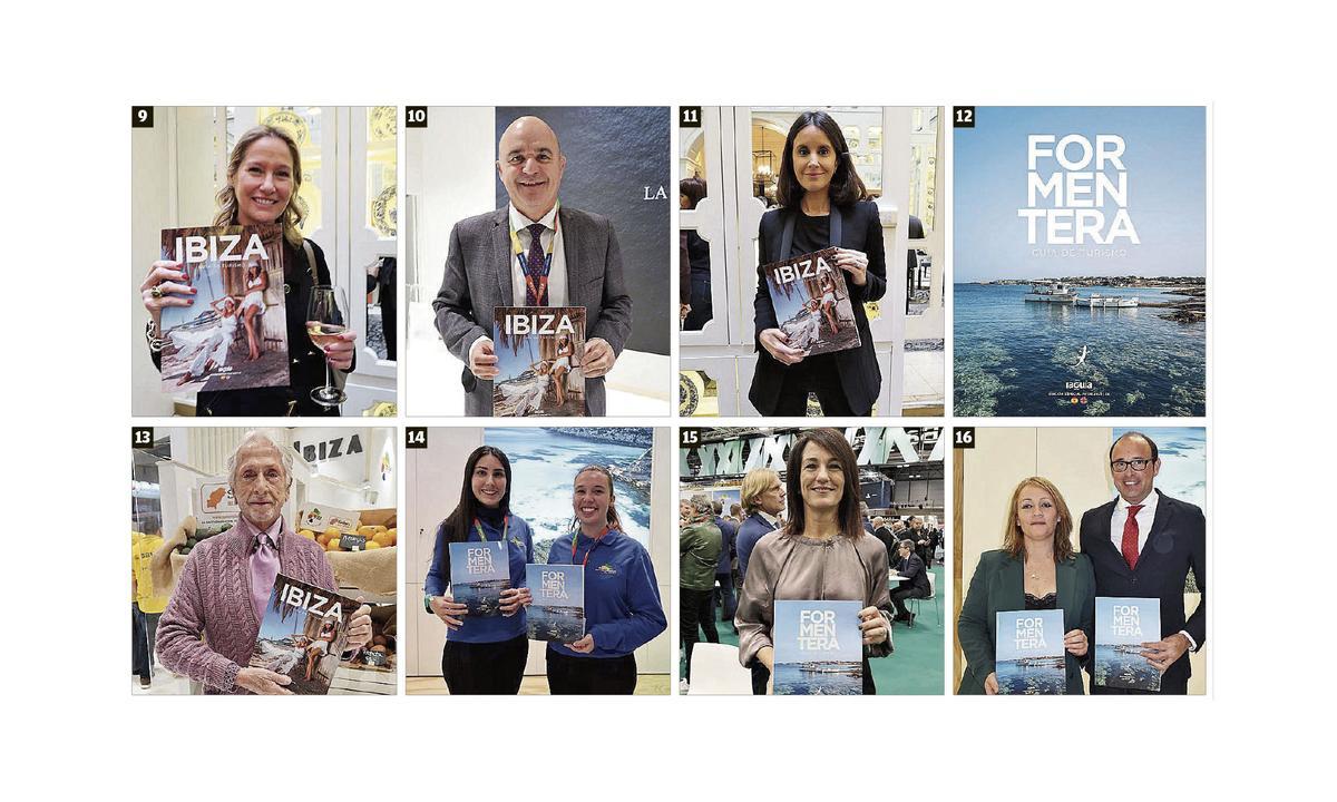 Famosos. Con La Guía en Fitur. 9 La ‘influencer’ Fiona Ferrer. 10 Vicent Marí. 11 María Fajarnés.12 La Guía de Formentera. 13 Carlos Martorell. 14 Azafatas con la revista de Formentera. 15 Ana Juan. 16 Alejandra Ferrer y Carlos Bernús.