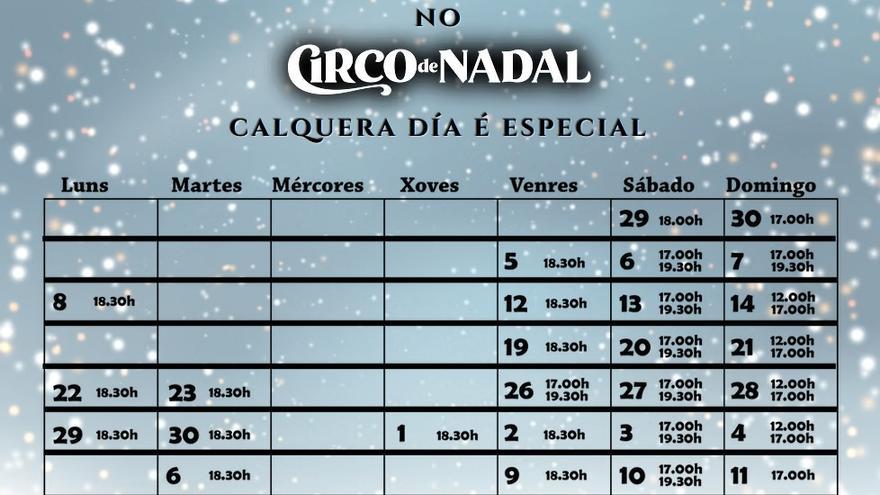Calendario del Circo de Navidad de Vigo 2025.