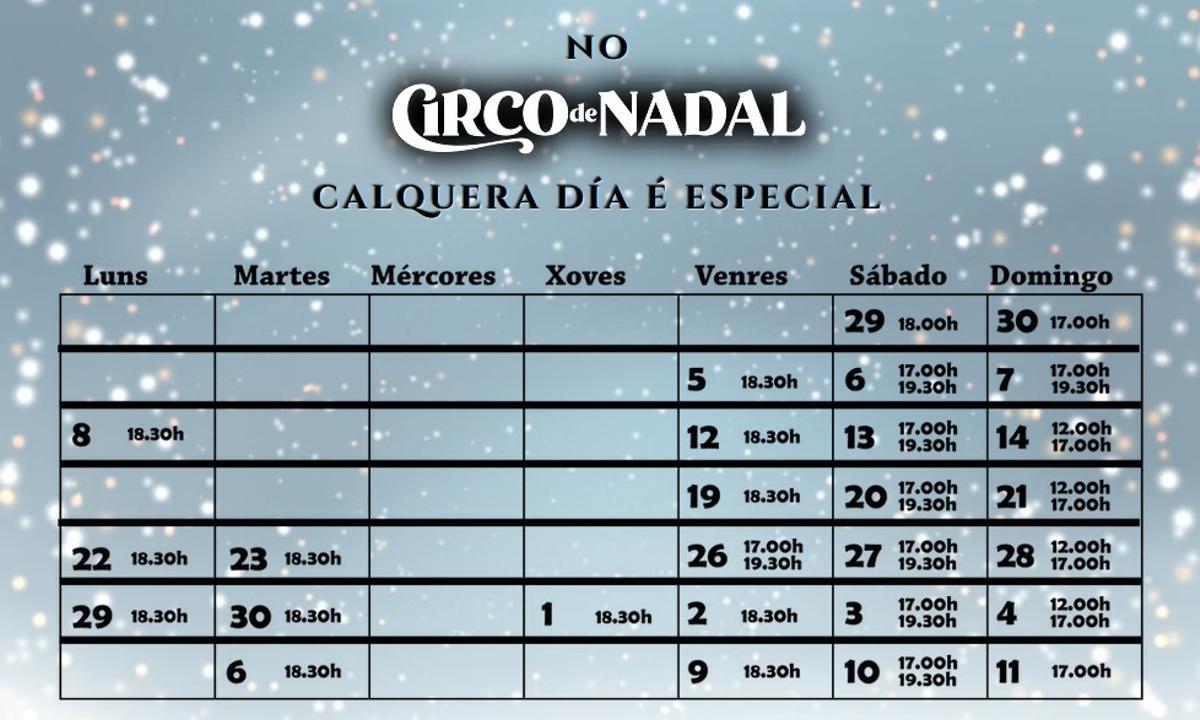 Calendario del Circo de Navidad de Vigo 2025.