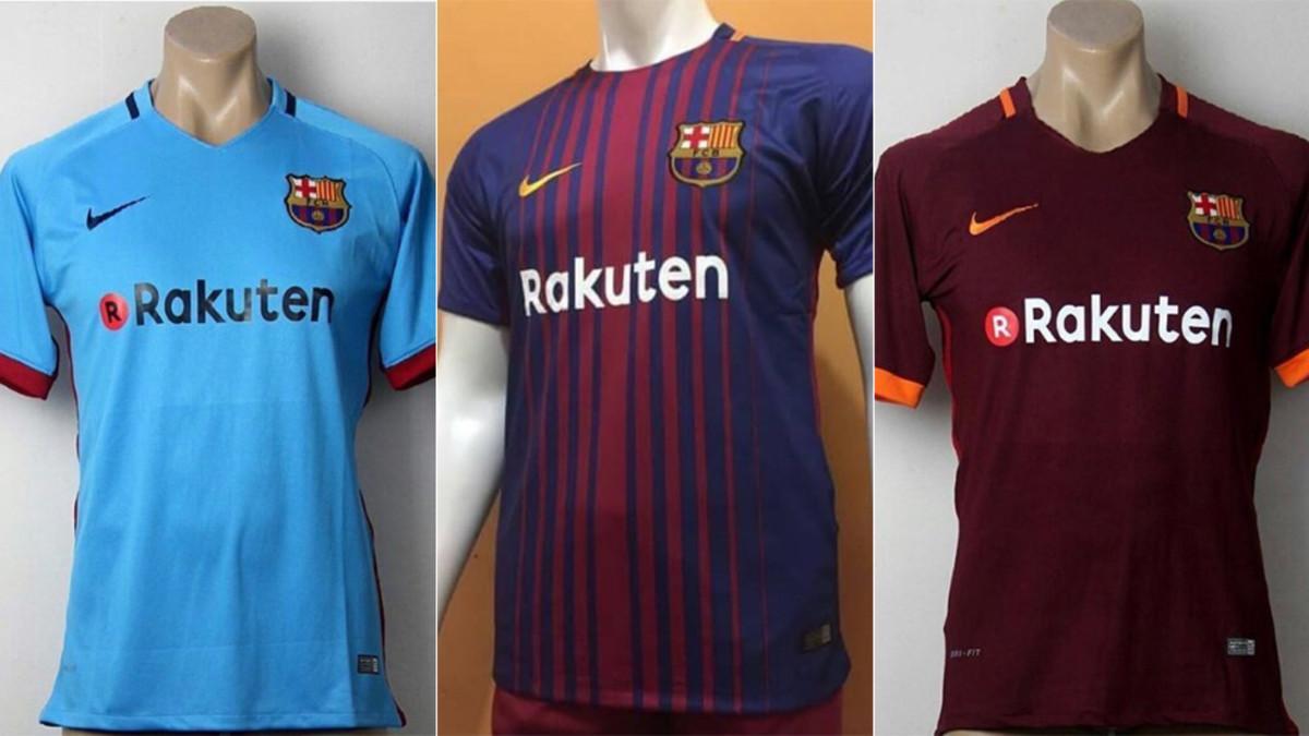 Imagen de las tres camisetas del Barça