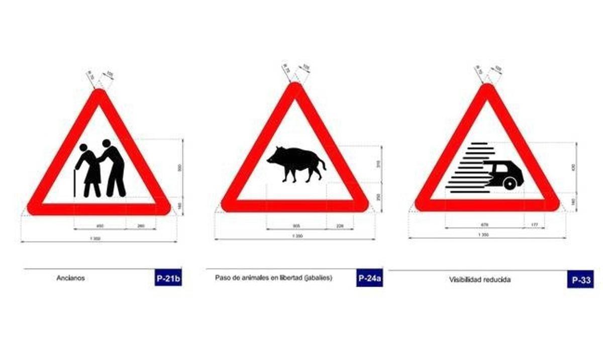 Tres de las nuevas señales de tráfico que se pondrán en circulación en 2023.