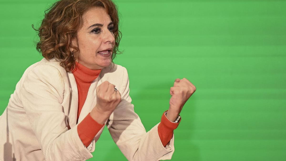 La vicepresidenta del Gobierno y vicesecretaria general del PSOE, María Jesús Montero, en la presentación de su candidatura.
