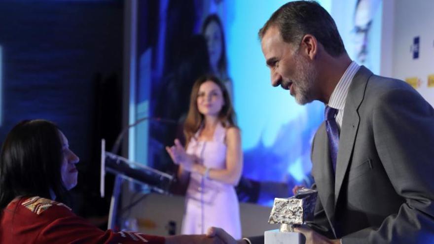 El Rey Felipe VI entrega uno de los premios.