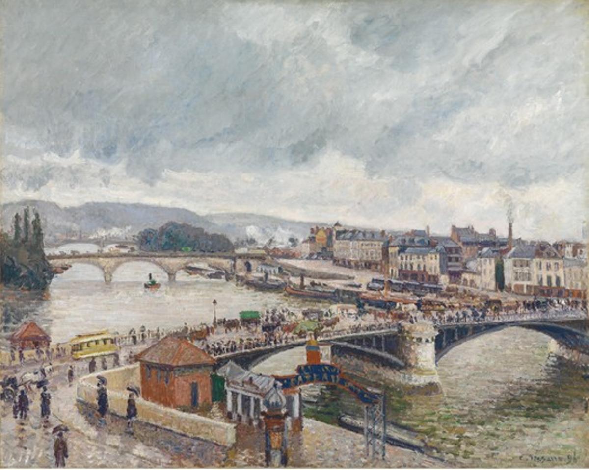 ’Pont Boieldieu i Pont Corneille, Rouen, efecte de pluja’, 1896. De Camille Pissarro. Oli sobre llenç. 73 x 92 cm. Staatliche Kunsthalle, Karlsruhe.