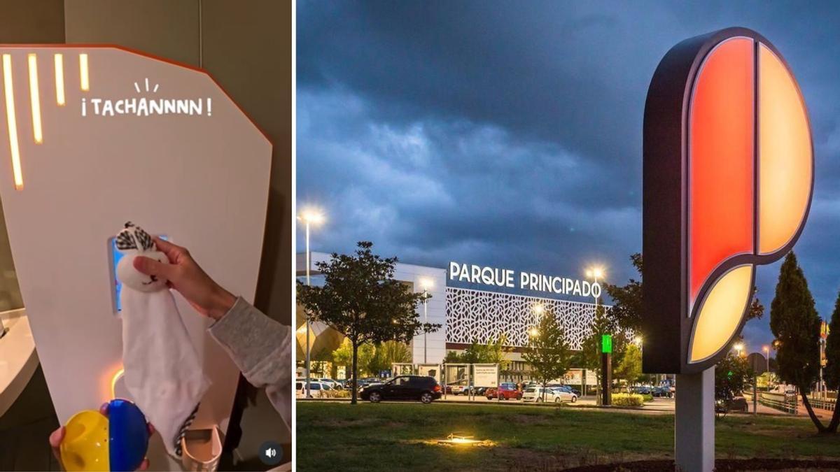 A la izquierda, la máquina de regalos, y a la derecha, exterior de Parque Principado