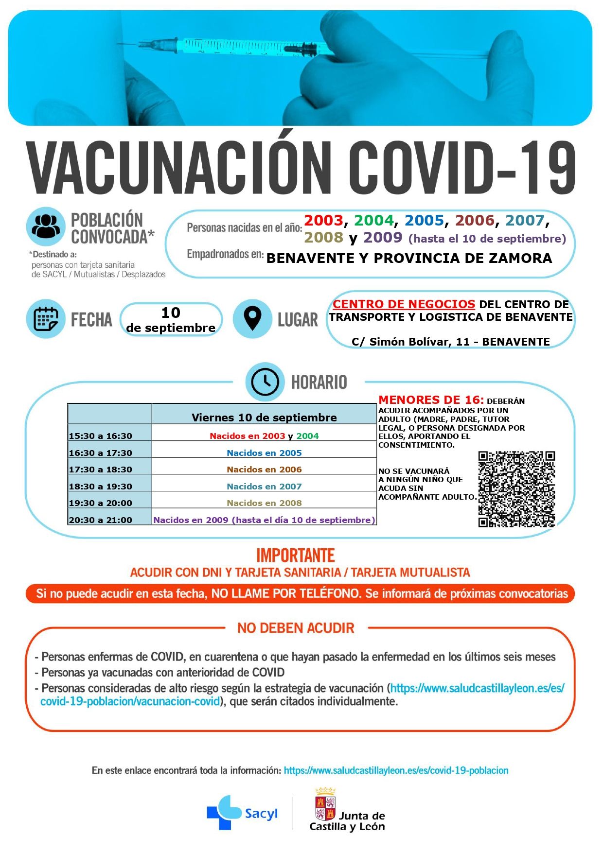 Vacunación contra el coronavirus en Zamora para el 10 de septiembre.