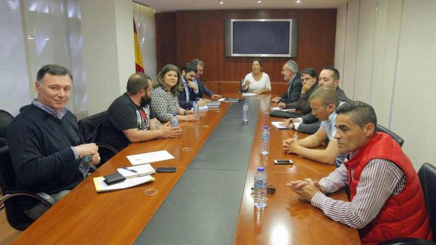 Los representantes de las cofradías y el presidente de la Plataforma con Mato (al fondo). // Xoán Álvarez