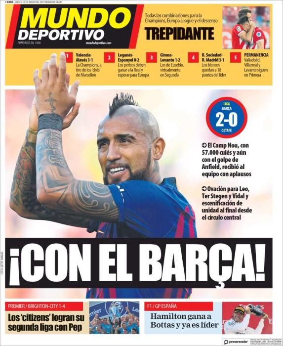 Portada MUNDO DEPORTIVO lunes 13 de mayo de 2019