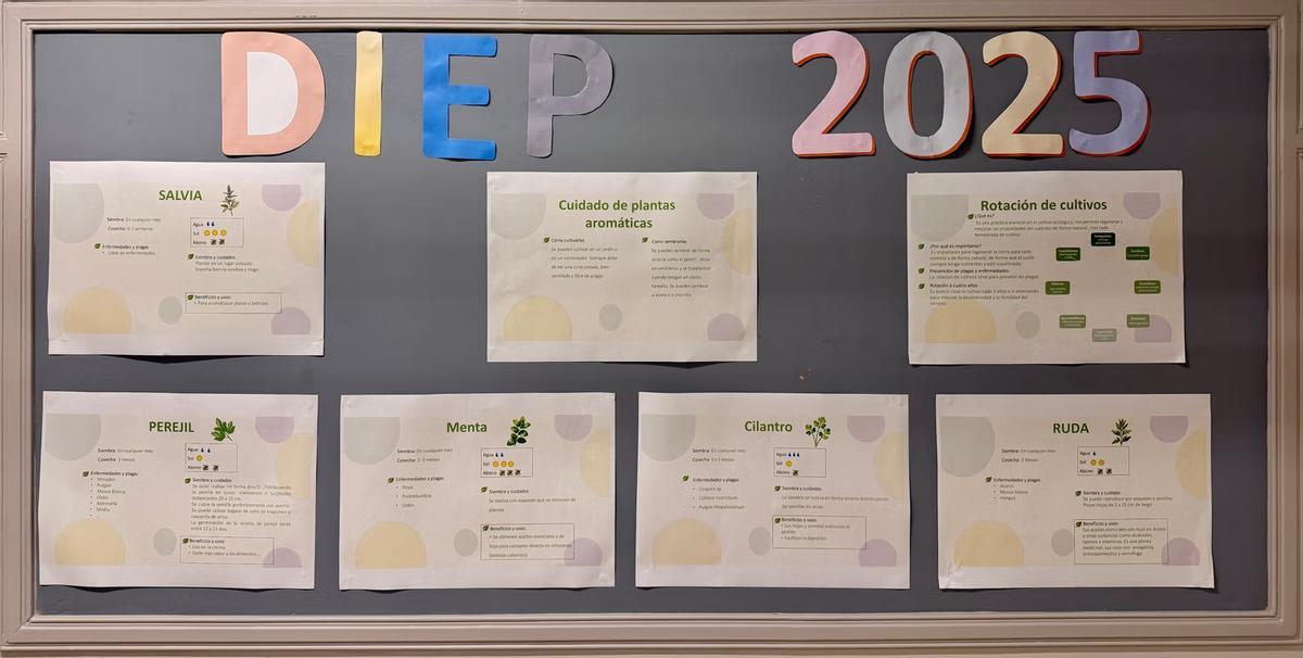 En los pasillos de la Epapu luce un corcho explicativo sobre distintas cuestiones del huerto