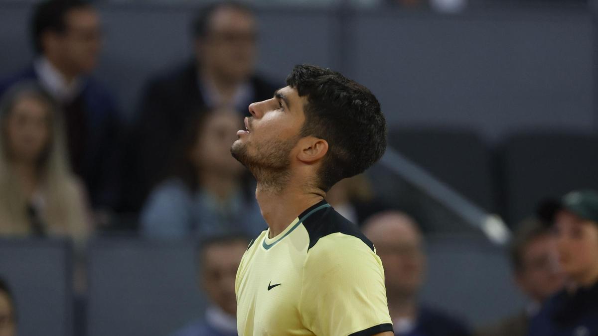 Carlos Alcaraz, en su último partido en Madrid contra Andrey Rublev