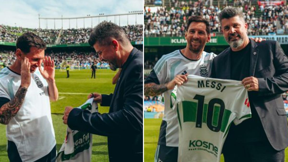 Messi, posando con 'su' camiseta del Elche
