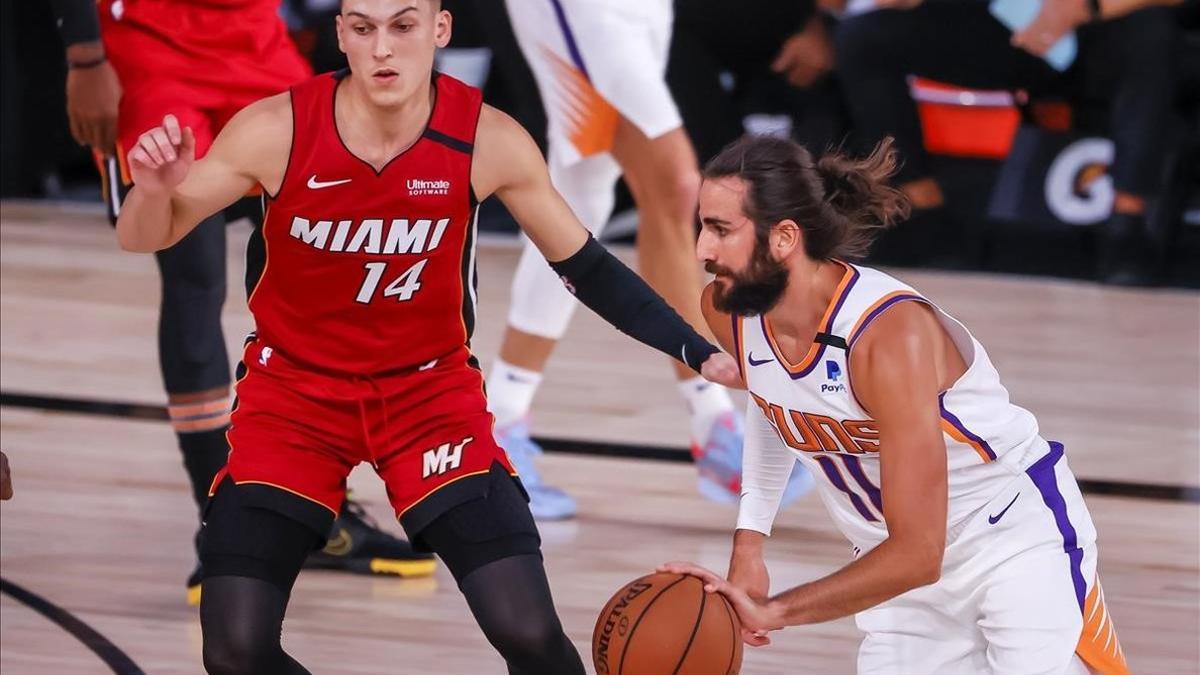 Ricky Rubio, en acción esta pasada temporada en un partido de la 'burbuja' de Orlando ante Miami