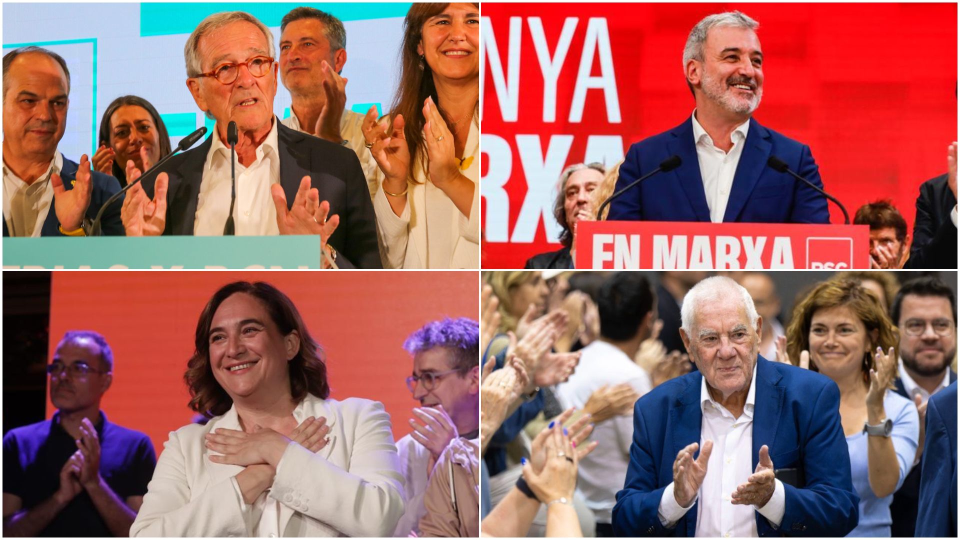 Xavier Trias, Jaume Collboni, Ada Colau y Ernest Maragall, durante la noche electoral