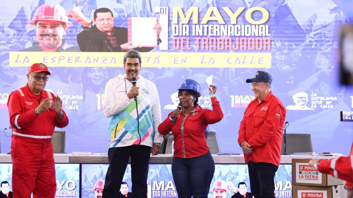 El presidente de Venezuela, Nicolás Maduro, durante el acto para celebrar el 1 de mayo.