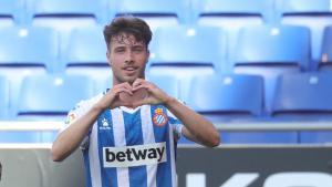 Puado celebra su gol al Málaga.