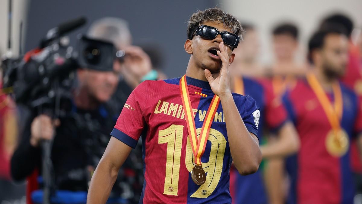 Lamine Yamal, durante la celebración de la Supercopa de España