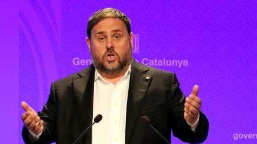 El vicepresident Oriol Junqueras, en un moment de la roda de premsa posterior al Consell Executiu.