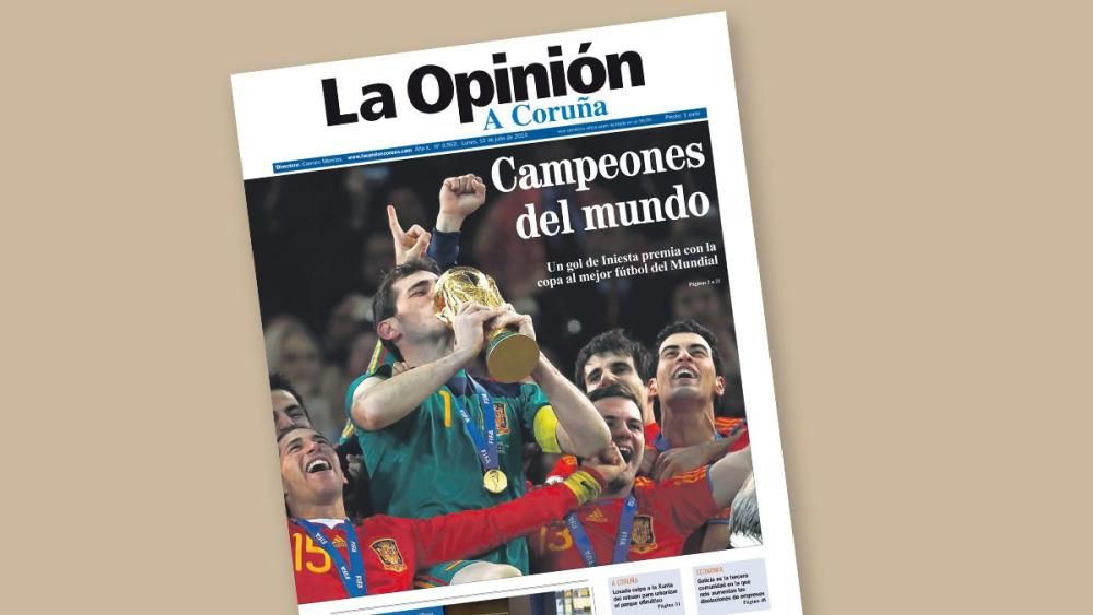 Portadas de los diarios de Prensa Ibérica del título de España en el Mundial 2010