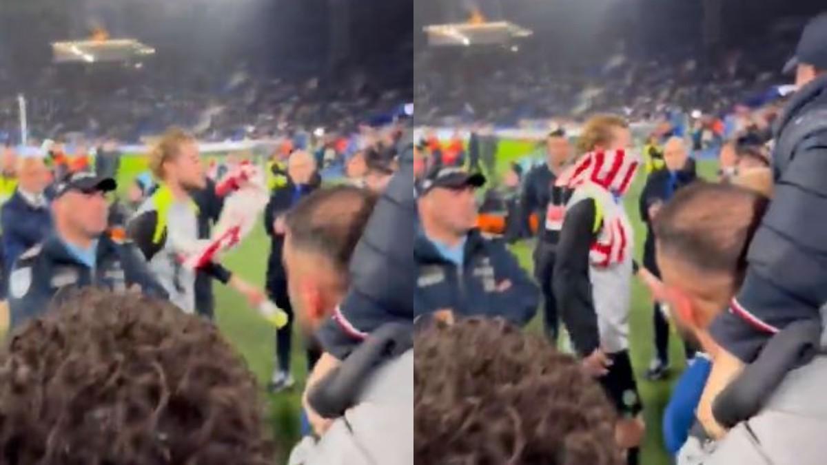 ¡Aficionados del Porto le lanzaron una camiseta del Atlético de Madrid a Hjulmand!