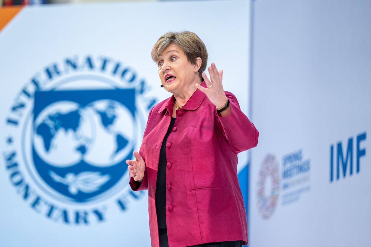 Kristalina Georgieva, directora gerente del Fondo Monetario Internacional (FMI), durante un discurso inaugural previo a las reuniones de primavera del Fondo Monetario Internacional (FMI) en Washington.
