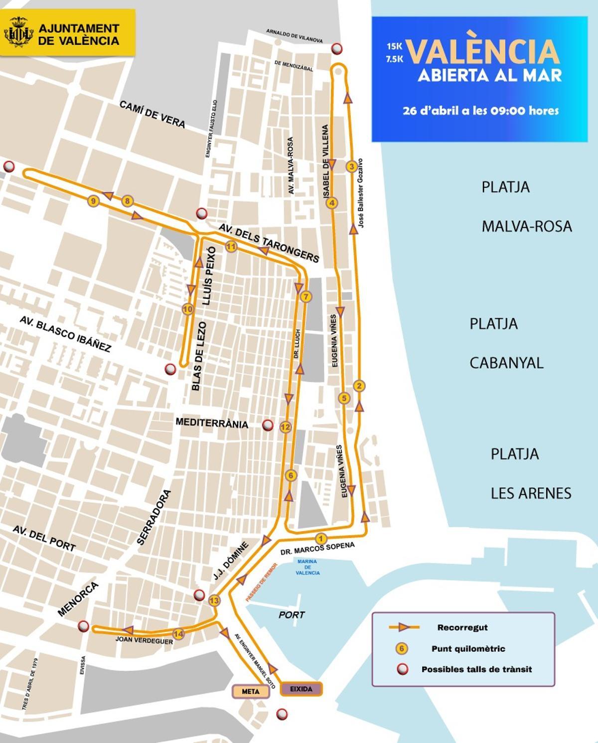 Mapa de cortes de tráfico por la 15K