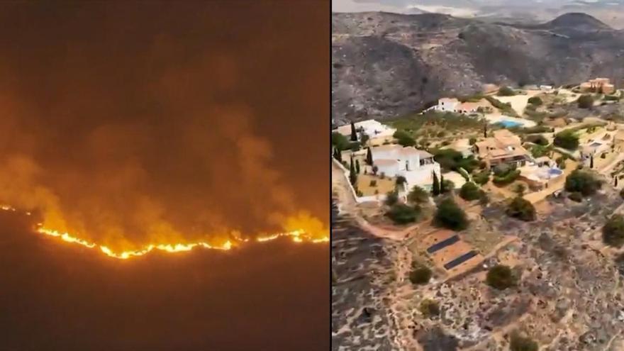 Impresionantes vistas aéreas del durante y el después del incendio de Los Gallardos