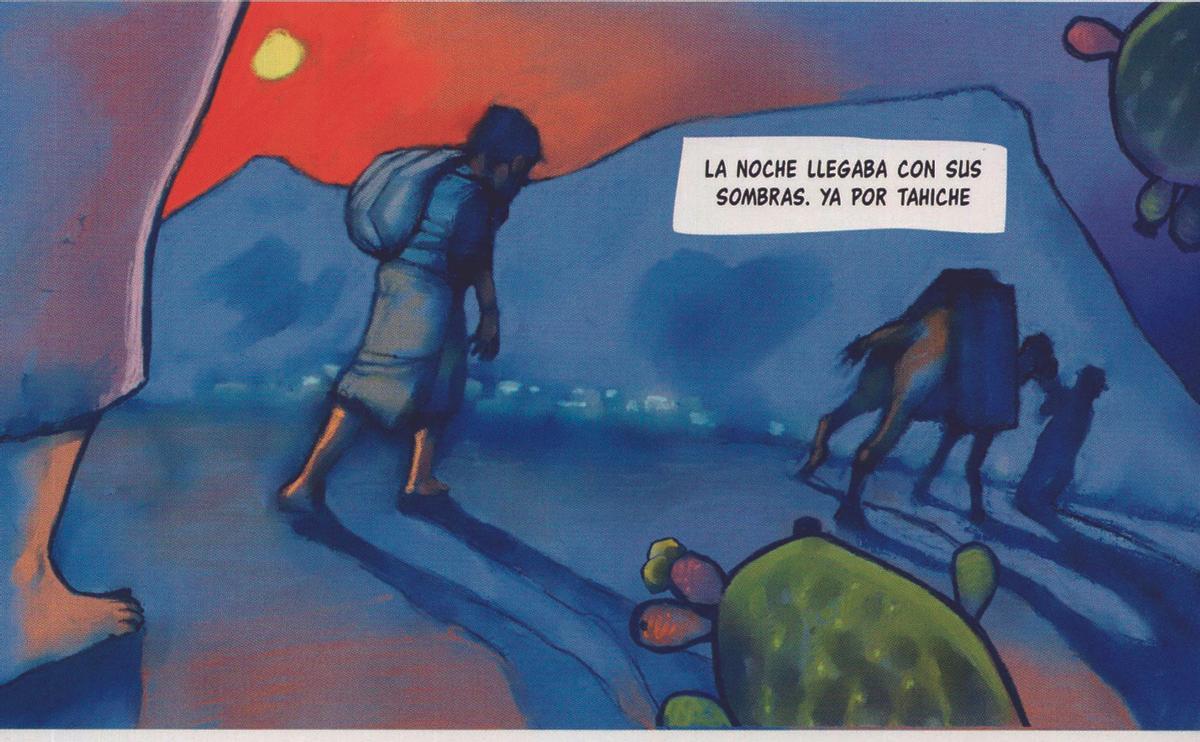 Viñeta del segundo capítulo ‘Primera aventura’ con Martín trabajando de camellero en ruta a Teseguite.
