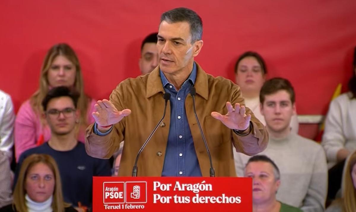 El presidente del Gobierno, Pedro Sánchez, en un acto del PSOE en Teruel