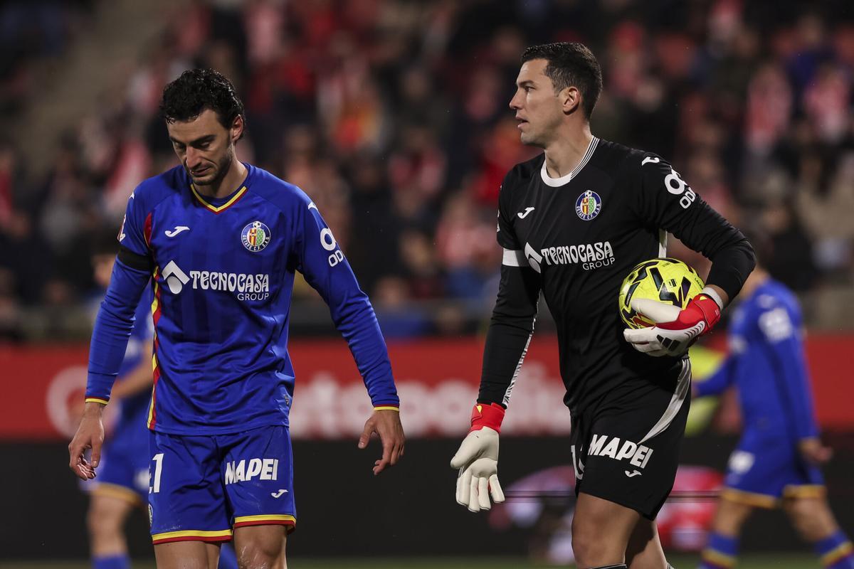 Juan Iglesias y David Soria en el partido contra el Girona.