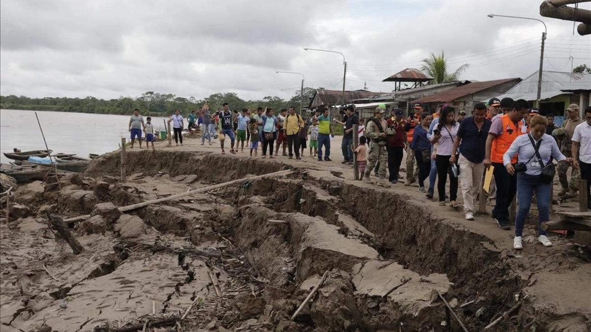 Zona afectada por el terremoto en Puerto Santa Gema, en la ciudad amazonica de Yurimaguas (Perú)