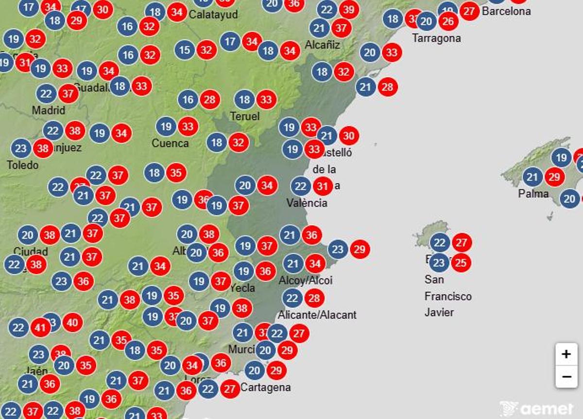 Temperaturas para el martes 17 de junio según Aemet.