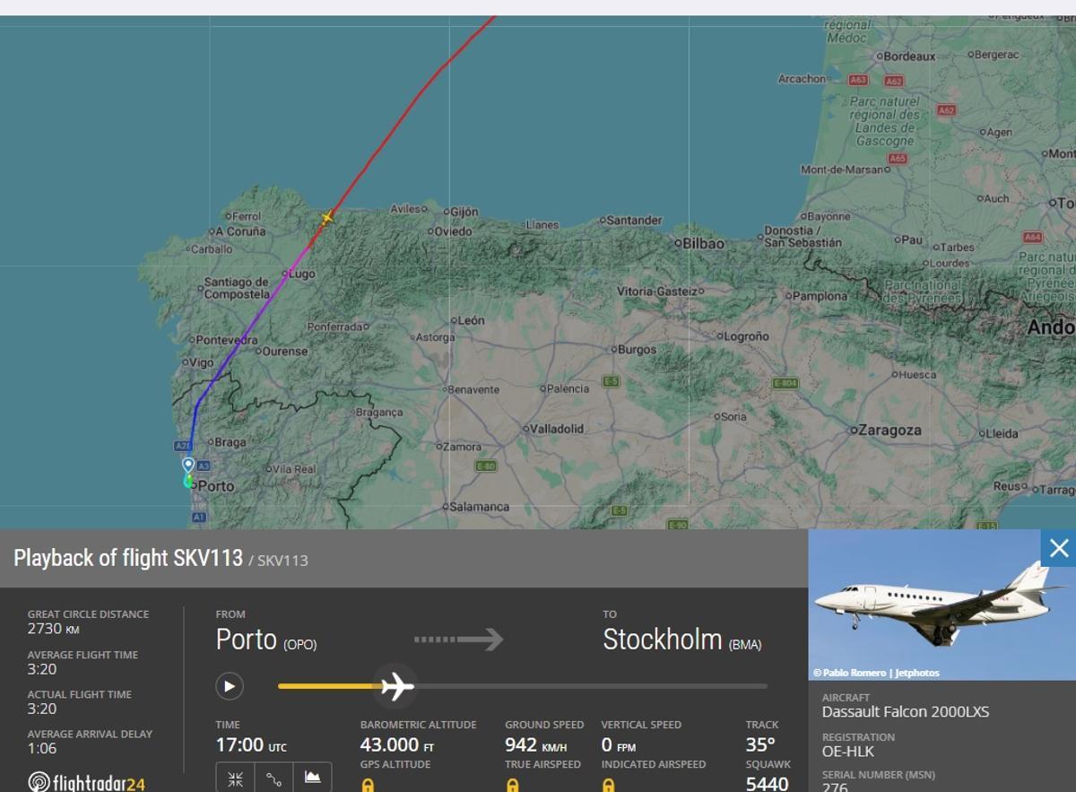 La tripulación del Dassault Falcon 2000 informó de globo meteorológico cuando sobrevolaba Galicia a 43.000 pies.