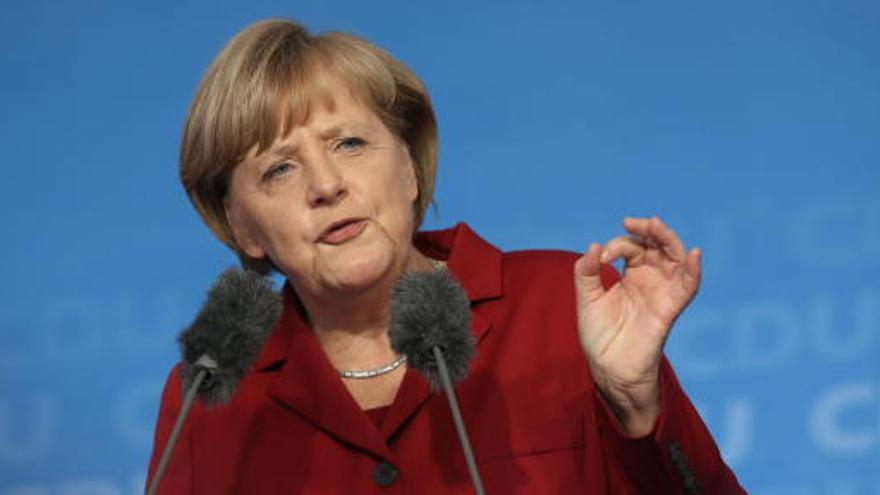 Angela Merkel durante un discurso de su campaña.