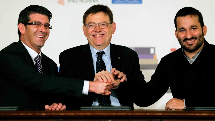 Rodríguez, Puig y Marzà, tras la firma del convenio.