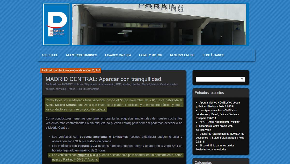 Descripción del aparcamiento de Atocha en la web Homely Soluciones.