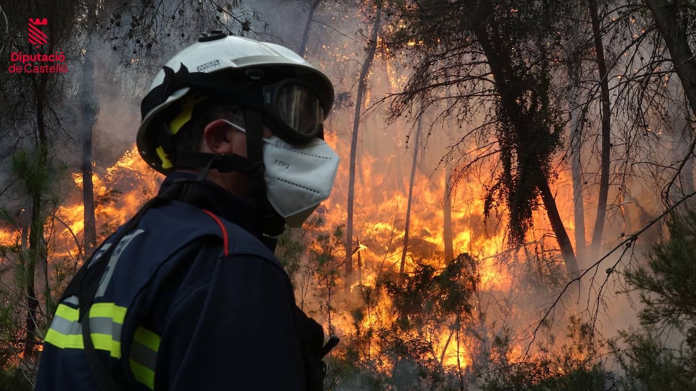 Las fotografías del virulento incendio forestal en Villanueva de Viver