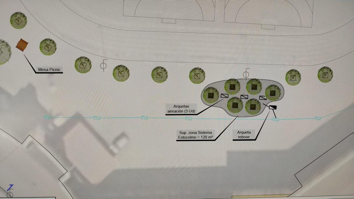 Plano con el proyecto de renaturalización del patio del IES Jovellanos.