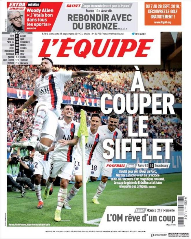 Portada de LÉquipe del 15 de septiembre de 2019